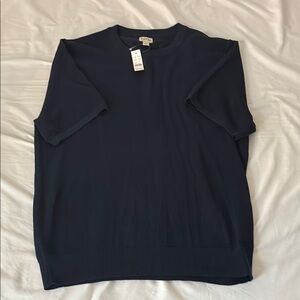 J.Crew Navy Blue Pique Stitch Short Sleeve Sweater Large. NWT